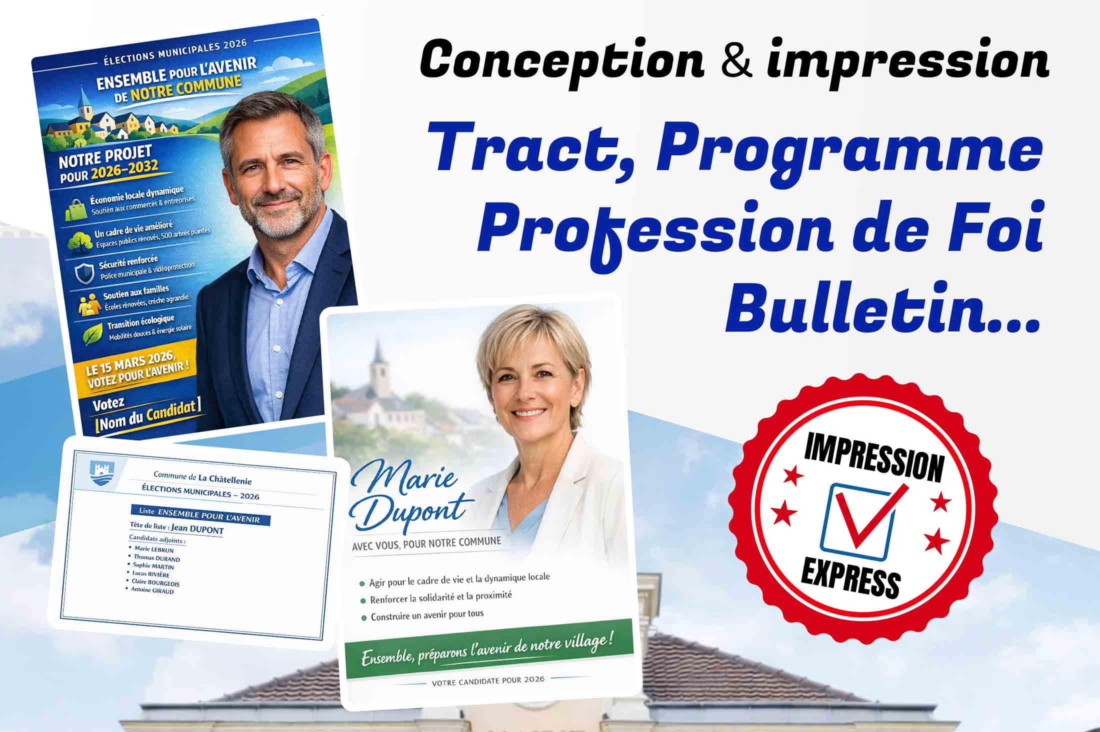 ALTAprod réalise la conception et l'impression de vos tracts, bulletins et programmes de campagne pour les élections municipales 2026